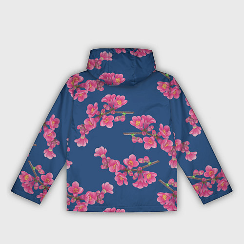 Женская ветровка Веточки айвы с розовыми цветами на синем фоне / 3D-Черный – фото 2