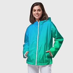 Ветровка с капюшоном женская Бирюзовый градиент В небольшую клеточку, цвет: 3D-белый — фото 2