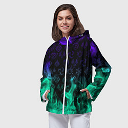 Ветровка с капюшоном женская НЕОНОВЫЙ ОГОНЬ ГЕНШИН ИМПАКТ СИМВОЛЫ, цвет: 3D-белый — фото 2