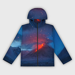 Ветровка с капюшоном женская Извержение вулкана ночью, цвет: 3D-черный