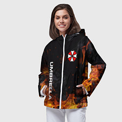 Ветровка с капюшоном женская Umbrella Corporation Огонь, цвет: 3D-белый — фото 2