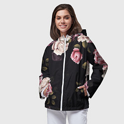 Ветровка с капюшоном женская РОЗЫ И ПИОНЫ, цвет: 3D-белый — фото 2