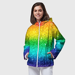Ветровка с капюшоном женская Блестки радуга, цвет: 3D-белый — фото 2