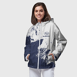 Ветровка с капюшоном женская Subaru - Текстура, цвет: 3D-белый — фото 2