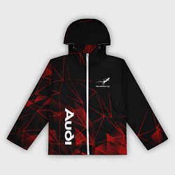 Ветровка с капюшоном женская Ауди, Audi Красный узор, цвет: 3D-белый