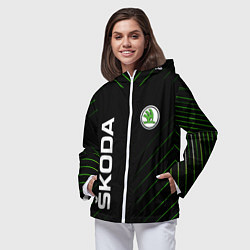 Ветровка с капюшоном женская Skoda Шкода Полосы, цвет: 3D-белый — фото 2