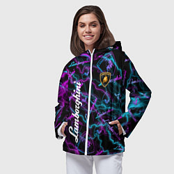 Ветровка с капюшоном женская Lamborghini Неоновые молнии, цвет: 3D-белый — фото 2