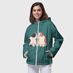 Ветровка с капюшоном женская Влюблённые бульдоги, цвет: 3D-белый — фото 2