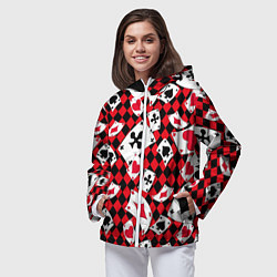 Ветровка с капюшоном женская Карты масти, цвет: 3D-белый — фото 2
