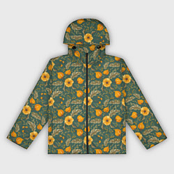 Ветровка с капюшоном женская Желтые цветочки и листья, цвет: 3D-черный