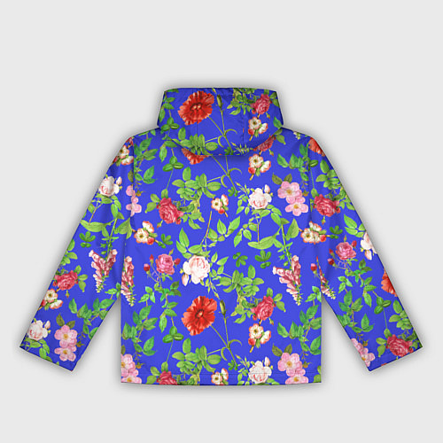 Женская ветровка Цветочки - синий фон - паттерн / 3D-Черный – фото 2