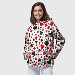 Ветровка с капюшоном женская Картёжные Масти, цвет: 3D-белый — фото 2