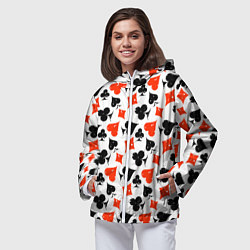 Ветровка с капюшоном женская Пика, Черва, Крестя, Бубна, цвет: 3D-белый — фото 2