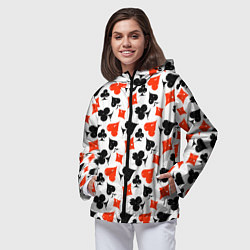 Ветровка с капюшоном женская Пика, Черва, Крестя, Бубна, цвет: 3D-черный — фото 2