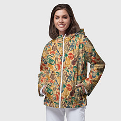 Ветровка с капюшоном женская Инструменты Музыкальные, цвет: 3D-белый — фото 2