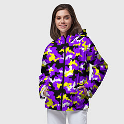 Ветровка с капюшоном женская Камуфляж Фиолетово-Жёлтый, цвет: 3D-черный — фото 2