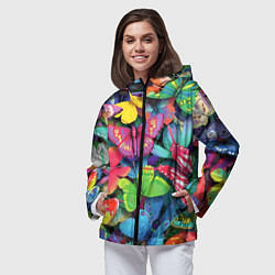 Ветровка с капюшоном женская Стая бабочек Pattern, цвет: 3D-черный — фото 2