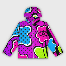 Ветровка с капюшоном женская Яркий абстрактный узор в стиле 90х, неоновые цвета, цвет: 3D-белый