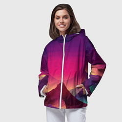 Ветровка с капюшоном женская Горы Космос Neon Психоделика, цвет: 3D-белый — фото 2