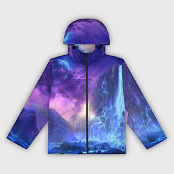 Ветровка с капюшоном женская Фантастический пейзаж Водопад Неон, цвет: 3D-черный