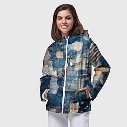 Ветровка с капюшоном женская Patchwork Jeans Осень Зима 2023, цвет: 3D-белый — фото 2
