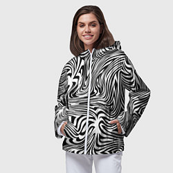 Ветровка с капюшоном женская Сумасшедшая зебра Абстрактный узор с извилистыми л, цвет: 3D-белый — фото 2
