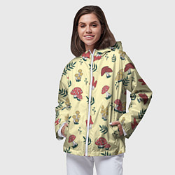 Ветровка с капюшоном женская Mushroom, грибы- грибочки, цвет: 3D-белый — фото 2