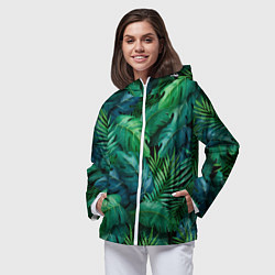 Ветровка с капюшоном женская Green plants pattern, цвет: 3D-белый — фото 2