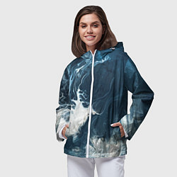 Ветровка с капюшоном женская Texture of dark waves, цвет: 3D-белый — фото 2