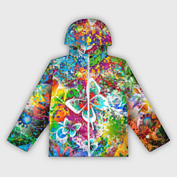 Ветровка с капюшоном женская Яркое безумие Бабочки, кляксы, граффити, цвет: 3D-белый