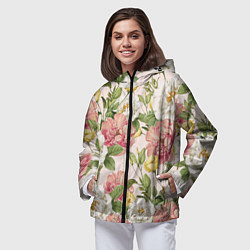 Ветровка с капюшоном женская Цветы Английские Розы, цвет: 3D-черный — фото 2