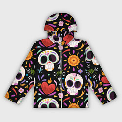 Ветровка с капюшоном женская Веселые черепа в цветах, цвет: 3D-белый