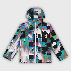 Ветровка с капюшоном женская Glitch Abstract squares Глитч Абстрактные квадраты, цвет: 3D-белый