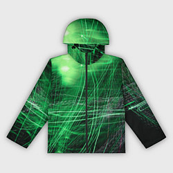 Ветровка с капюшоном женская Неоновые волны и линии - Зелёный, цвет: 3D-черный