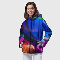 Ветровка с капюшоном женская Неоновые линии и силуэты - Синий, цвет: 3D-черный — фото 2