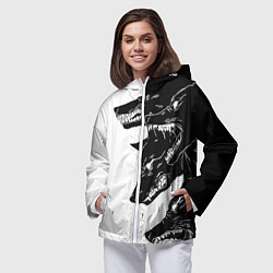 Ветровка с капюшоном женская СТАЯ ВОЛКОВ ЧЕРНО-БЕЛЫЕ ВОЛКИ, цвет: 3D-белый — фото 2