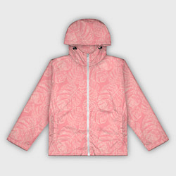 Ветровка с капюшоном женская Бежевые листья монстеры на розовом, цвет: 3D-белый