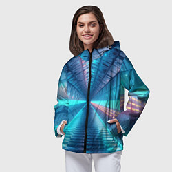 Ветровка с капюшоном женская Неоновый коридор лаборатории - Синий, цвет: 3D-черный — фото 2