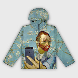 Ветровка с капюшоном женская Ван Гог Селфи - Арт Портрет, цвет: 3D-черный