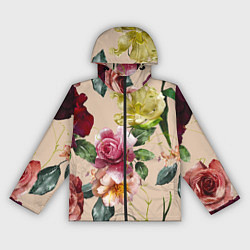 Ветровка с капюшоном женская Цветы Нарисованные Красные Розы и Лилии, цвет: 3D-черный