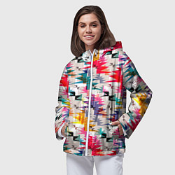 Ветровка с капюшоном женская Многоцветный абстрактный геометрический, цвет: 3D-белый — фото 2