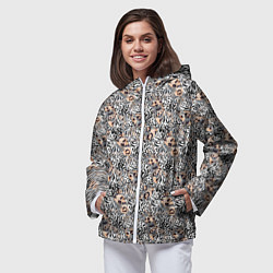 Ветровка с капюшоном женская Тигрово-леопардовый геометрический, цвет: 3D-белый — фото 2