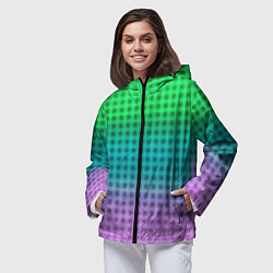 Ветровка с капюшоном женская Gradient lilac green plaid, цвет: 3D-черный — фото 2