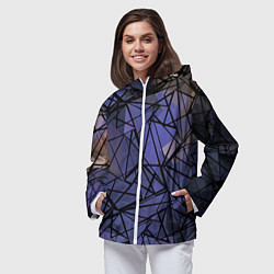 Ветровка с капюшоном женская Blue with black stripes pattern, цвет: 3D-белый — фото 2