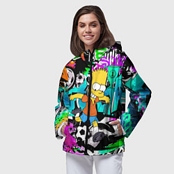 Ветровка с капюшоном женская Барт Симпсон - центр-форвард на фоне граффити, цвет: 3D-черный — фото 2