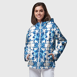 Ветровка с капюшоном женская Гжель полосы, цвет: 3D-белый — фото 2