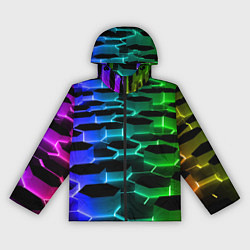 Ветровка с капюшоном женская Неоновые шестиугольники, цвет: 3D-черный