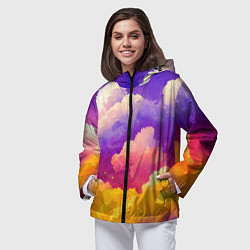 Ветровка с капюшоном женская Акварельный закат в облаках, цвет: 3D-черный — фото 2