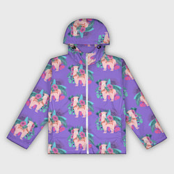 Женская ветровка Розовая альпака с тропическими листьями и цветами