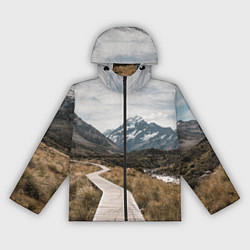 Ветровка с капюшоном женская Дорога посреди поля в горах, цвет: 3D-черный